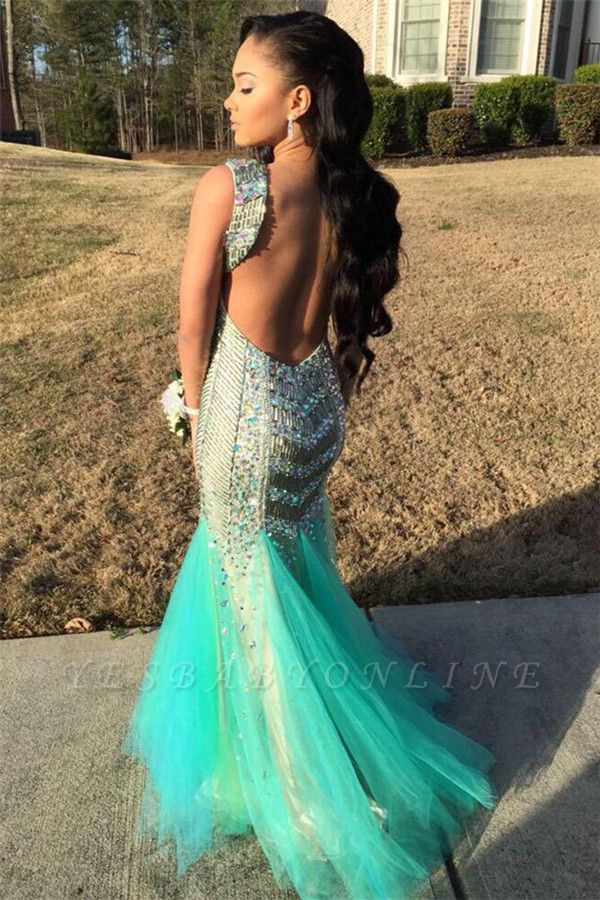 Sparkly Sequins Mermaid Beaded Backless Jewel Gorgeous Tulle Sleeveless ...