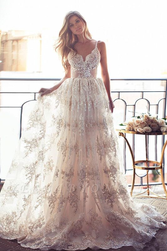 Glamorous Sweetheart Backless A-line Lace Wedding Dresses