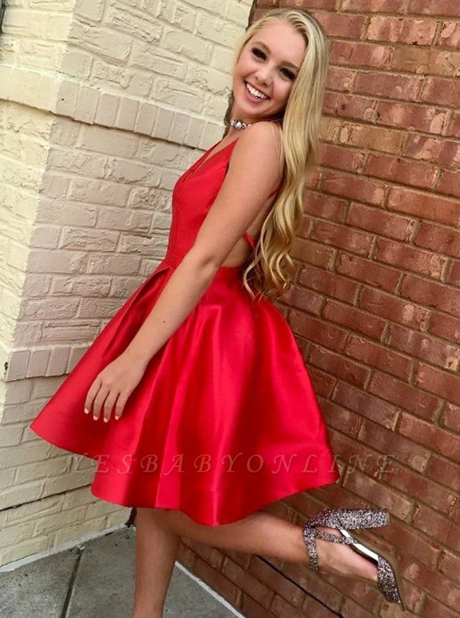 Sexy V-Neck Red Homecoming Dresses | A-Line Backless short Cocktail Dresses