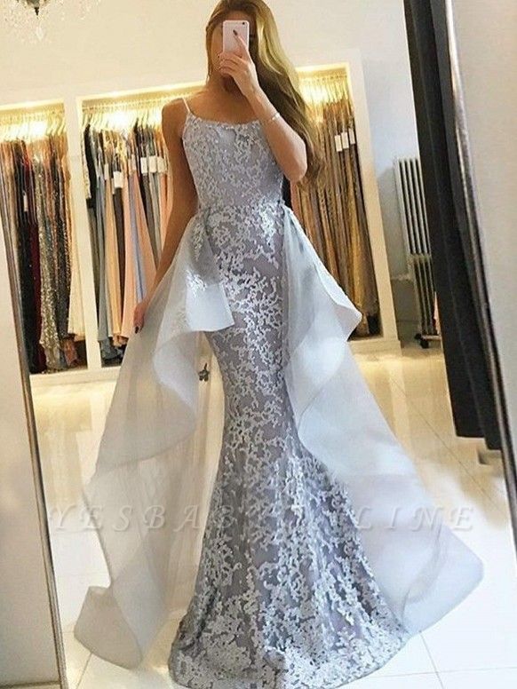 Elegant Straps Evening Dresses with Overskirt | Mermaid Sleeveless Prom Dresses