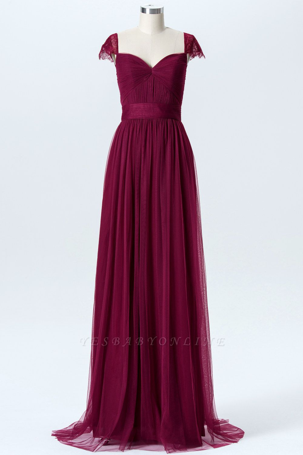A-line Chiffon Tulle Bridesmaid dresses | Cap Sleeves Sweetheart Maid of the Honor Dresses
