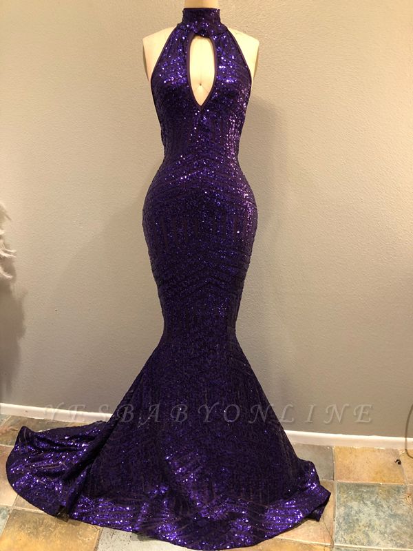 purple sequin evening gown