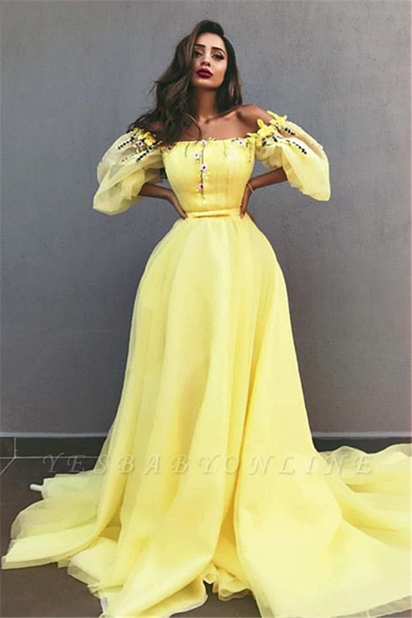 Yellow Evening Gown With Sleeves on ...