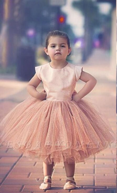Lovely Cap Sleeve Tulle Princess Flower Girl Dress with Bowknot