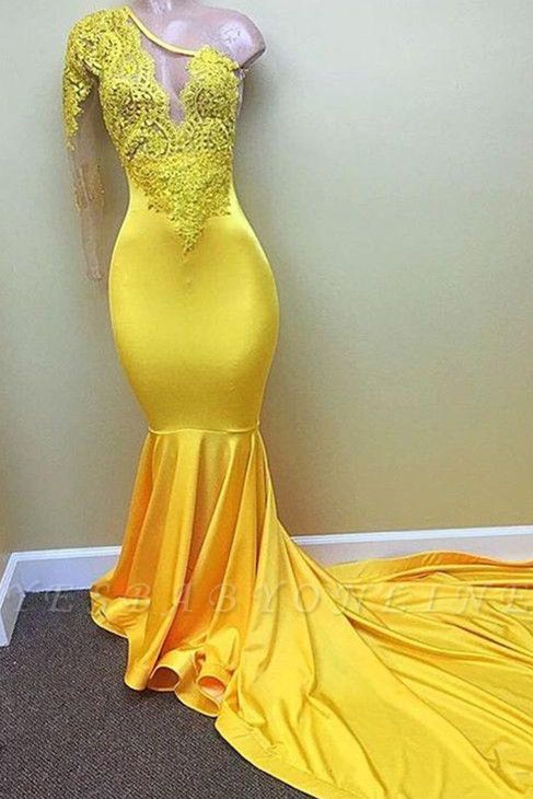 yellow mermaid prom dress