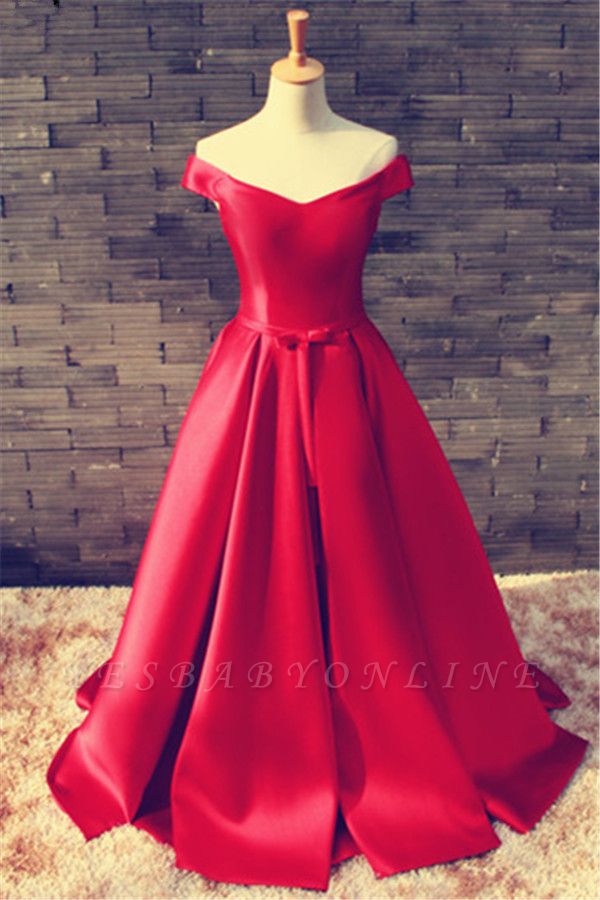 Elegant Off-the-shoulder Sweetheart Floor-length A-line Satin Ruffles Prom Dress