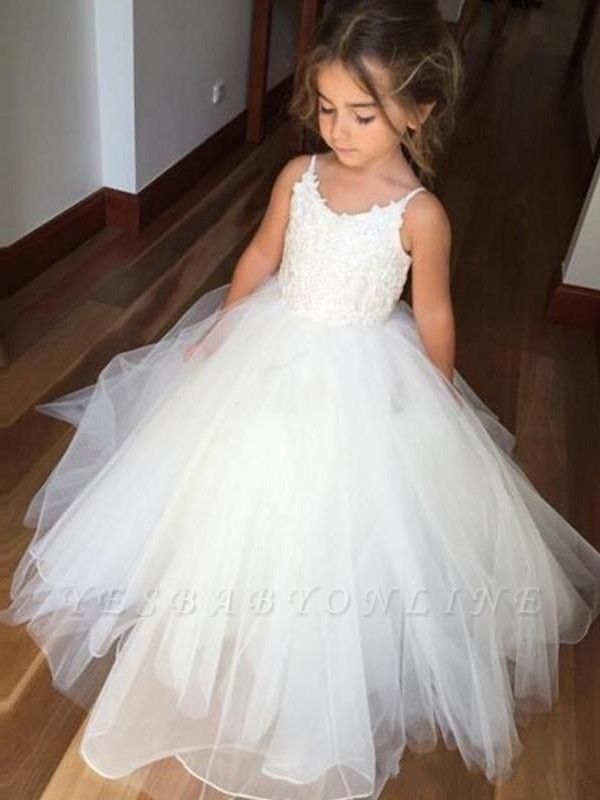 Lovely White Girl Party Dresses | Spaghetti Straps Tulle Flower Girl Dresses