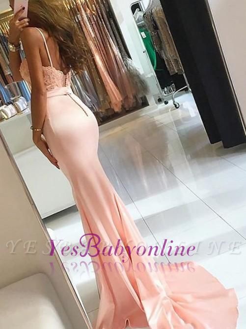 Sleeveless Spaghetti-Strap Lace-Appliques Mermaid Newest Prom Dress