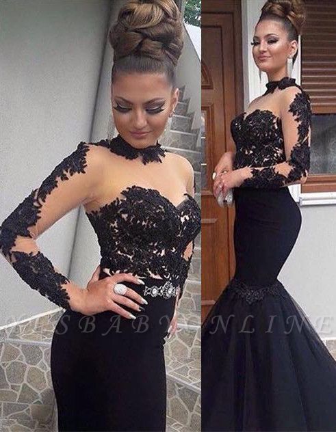 high neck black evening gown