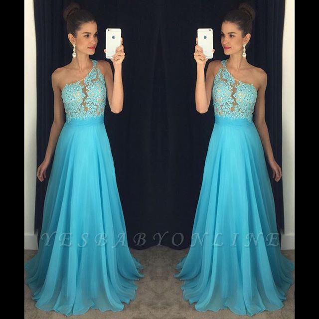Appliques Gorgeous One-Shoulder Lace A-line Prom Dress