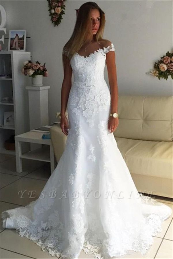 Off The Shoulder Lace Appliques Wedding Dress | Bridal Gowns