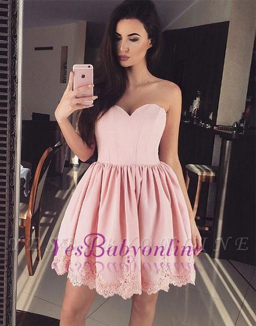 Cute Pink Sweetheart-neck Lace Short Homecoming Dress