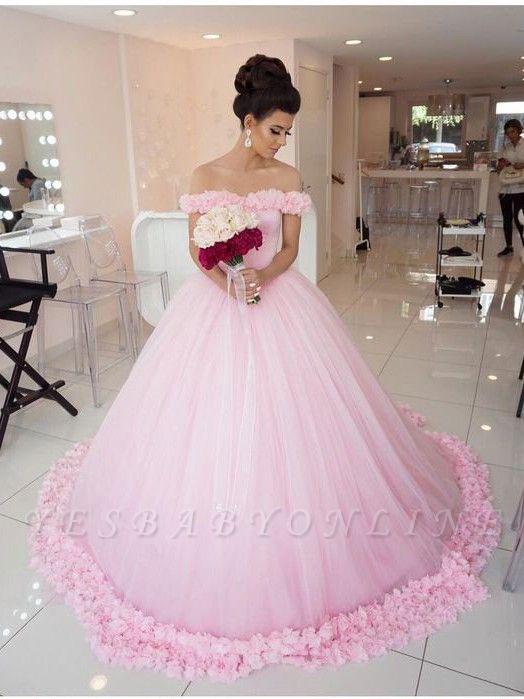 Chic Off-The-Shoulder Ball Gown Prom Dresses with Flowers | Stylish Quinceanera Dresses