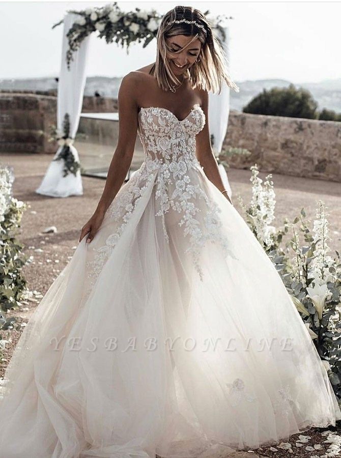 Strapless Sweetheart Lace Wedding Dresses For Destination Ceremony