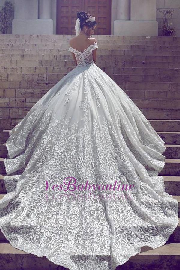 Off-the-Shoulder New Short-Sleeve Glamorous Lace Wedding Dresses