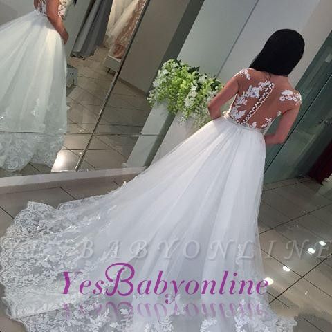 White A-Line Lace Cap-sleeve Romantic Wedding Dresses
