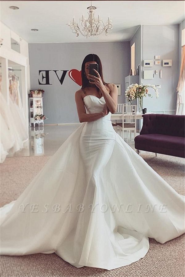 Strapless Sweetheart Stiff Wedding Dresses with Detachable Overskirt