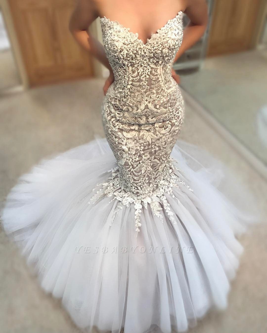 mermaid wedding dress with tulle skirt