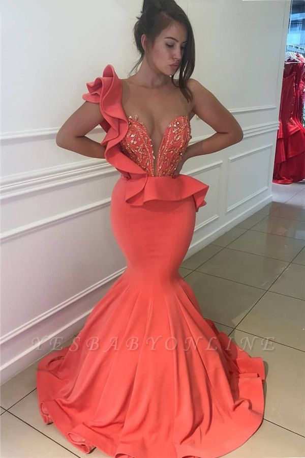 Fascinating One Shoulder Sweetheart Beading Floor-length Mermaid Prom Dress