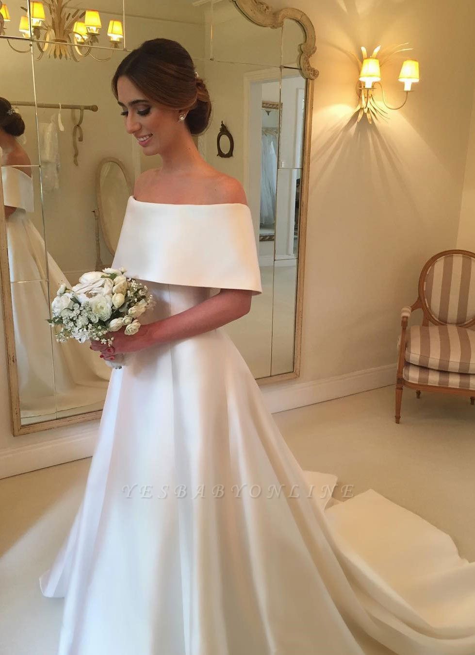Glamorous White Off-the-shoulder A-line Satin Wedding Dress