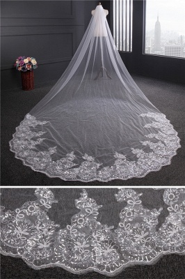 Cathedral Luxury Princess Tulle Lace Sequin Trim Edge 4*1.8M Wedding Gloves with Sequined_4