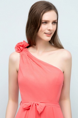 A-line One Shoulder Floor Length Chiffon Prom Dresses with Bow Sash_7