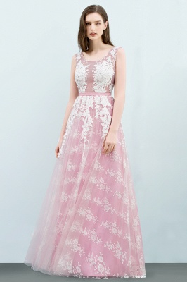 A-line Sleeveless Floor Length Tulle Appliqued Prom Dresses with Sash_2