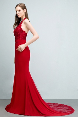 Mermaid Halter Floor Length Appliqued Beads Red Prom Dresses with Sash_8