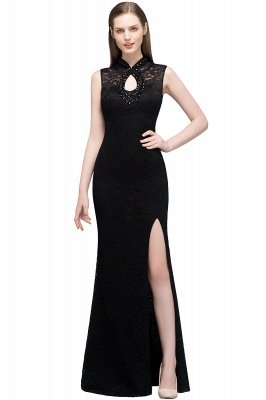 Mermaid Sleeveless Keyhole Neckline Floor Length Lace Prom Dresses with Crystals_2