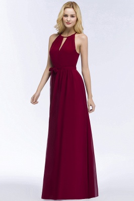 A-line Halter Floor Length Burgundy Bridesmaid Dress with Bow Sash_11