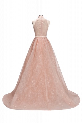 Illusion Unique Lace Sheath Puffy Sleeveless Popular High-Neck Overskirt Prom Dress_4
