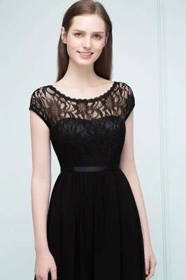 A-Line  Lace Jewel Short-Sleeves Floor-Length Bridesmaid Dresses with Sash_5