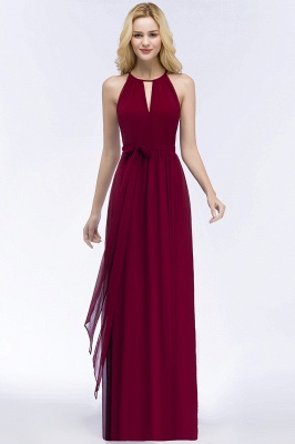 A-line Halter Floor Length Burgundy Bridesmaid Dress with Bow Sash_14
