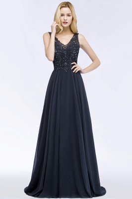 A-line  Appliques V-neck Sleeveless Floor-Length Bridesmaid Dresses with Crystals_1