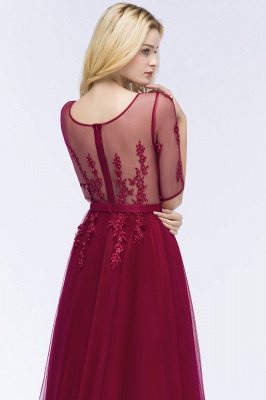 A-line Floor Length Appliques Tulle Bridesmaid Dress with Sleeves_12