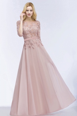 A-line  Appliques Jewel Half-Sleeves Floor-Length Bridesmaid Dresses with Sash_4