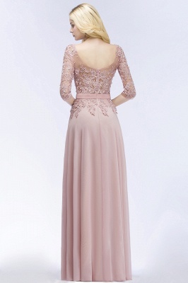 A-line  Appliques Jewel Half-Sleeves Floor-Length Bridesmaid Dresses with Sash_3