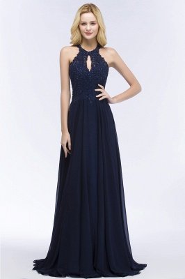 A-line Keyhole Neckline Halter Long Beading Prom Dress_10