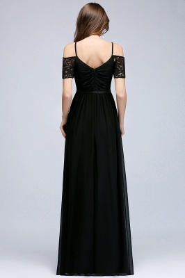 A-line  Lace V-Neck Off-the-shoulder Sleeveless Floor-Length Bridesmaid Dresses_2