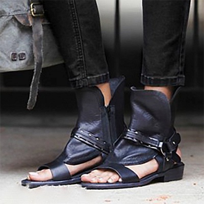 Rivet PU Flat Summer Daily Peep Toe Buckle Sandals | Yesbabyonline.com