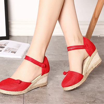 Espadrilles Button Daily Cloth Wedge Sandals_6