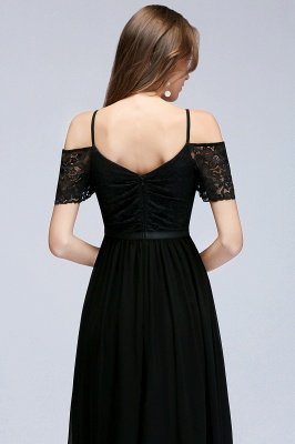 A-line  Lace V-Neck Off-the-shoulder Sleeveless Floor-Length Bridesmaid Dresses_5