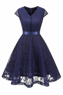 Women's Vintage 1950s Short Sleeve A-Line Cocktail Party Swing Dress with Floral Lace_1