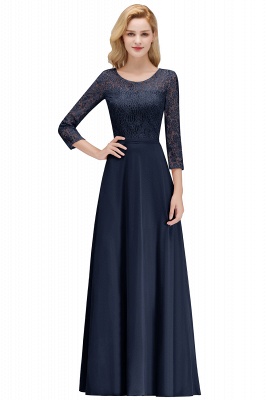 Simple Chiffon A-Line Bridesmaid Dresses | Scoop 3/4 Sleeves Lace Formal Prom Dresses_3