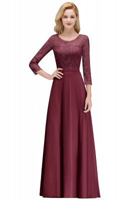 Simple Chiffon A-Line Bridesmaid Dresses | Scoop 3/4 Sleeves Lace Formal Prom Dresses_2