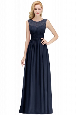 A-line Sleevless Long Lace Appliques Neckline Bridesmaid Dress_3