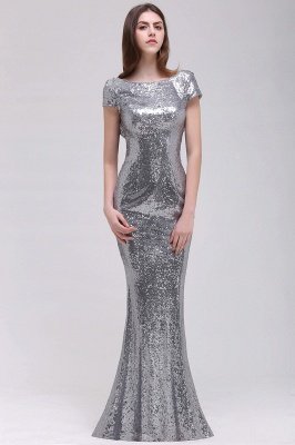 Mermaid Sparkly Sequins Scoop Short-Sleeves Floor-Length Bridesmaid Dresses