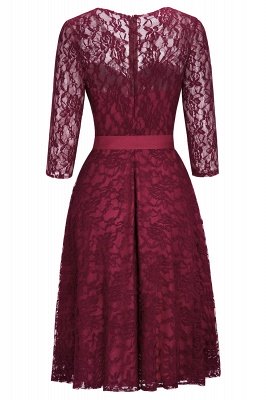 A-line Burgundy Lace Dress with Sleeves_4
