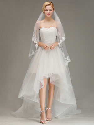 Two Layers Tulle  Appliques Comb Wedding Veil_2