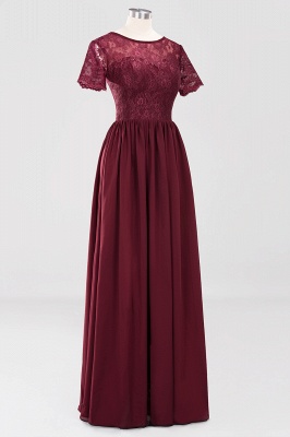 A-line  Lace Jewel Short-Sleeves Floor-length Bridesmaid Dress_8